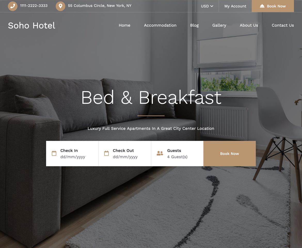 A hotel website built with HotelierDesk